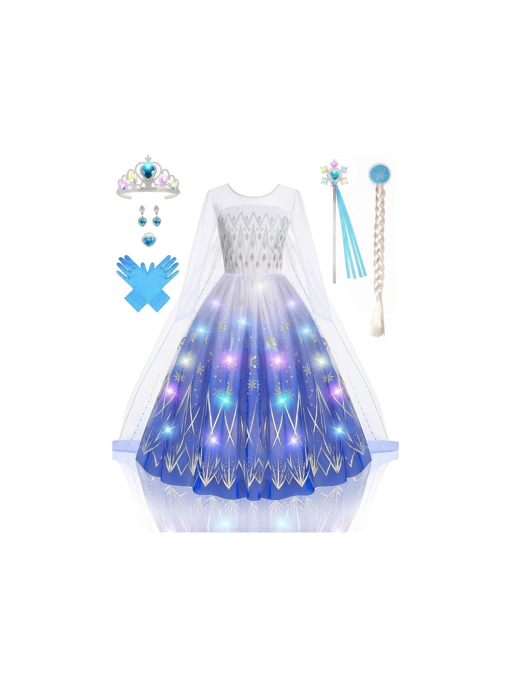 Blue Princess LED Dress Costume with Accessories